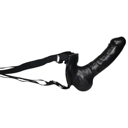 Penis do uprzęży Umschnall-Penis z modelowanymi jądrami i reliefem żyłek, miękki lateks, 19 cm - 2