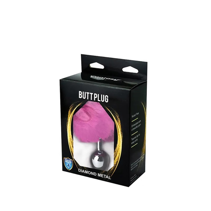 Butt Plug Fantasy Pink Bunny Tail - metal wolny od niklu, różowy ogonek króliczka, 7 cm (6 cm użytkowe, Ø 2,8 cm) - 2