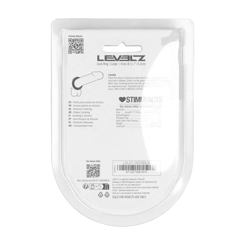 Liquid Silicone Cockring - L - Black - 3