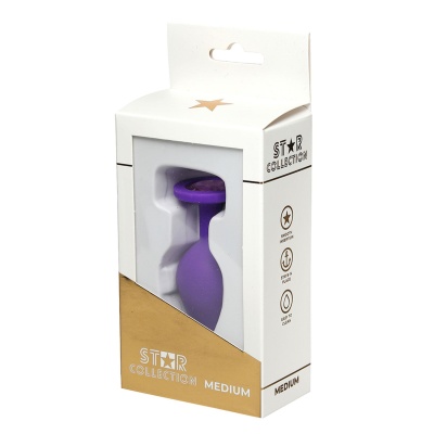 Star Collection - Purple Silicone Anal Plug M - Light Pink Stone - 1