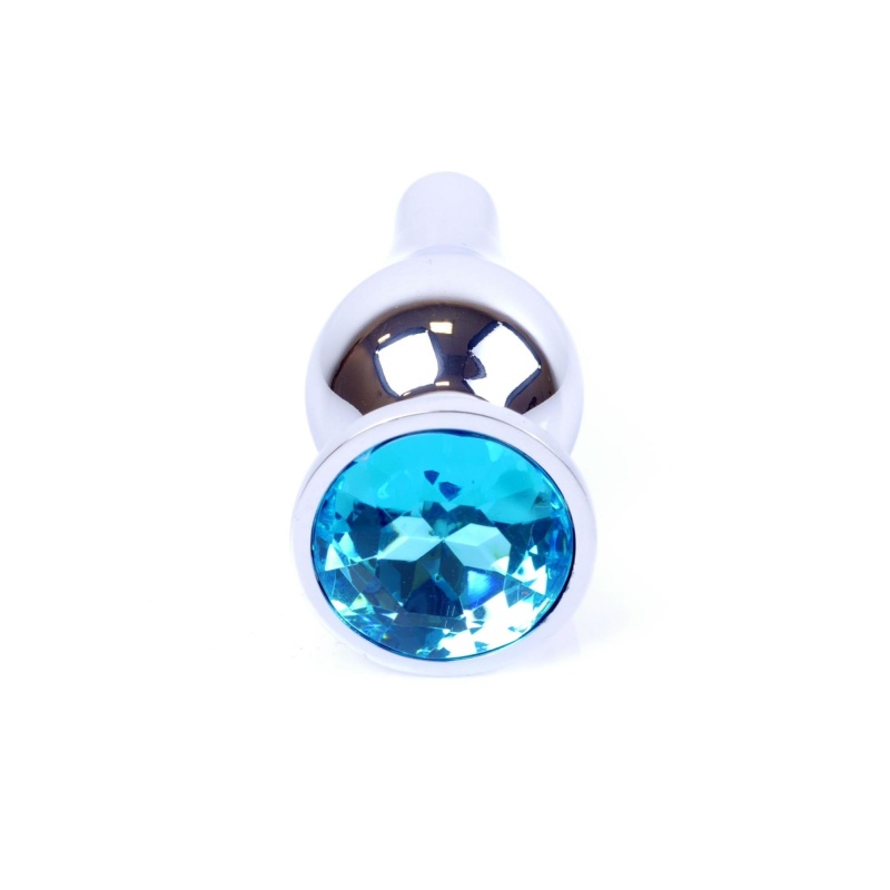 Korek analny MyLove Toys Jewellery Silver Light Blue - stal nierdzewna, wąska szyjka, dł. 9,5 cm, śr. 3 cm - 1