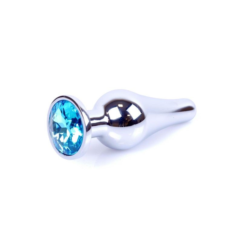 Korek analny MyLove Toys Jewellery Silver Light Blue - stal nierdzewna, wąska szyjka, dł. 9,5 cm, śr. 3 cm - 7