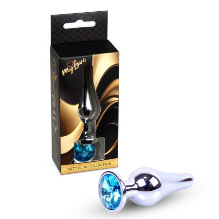 Korek analny MyLove Toys Jewellery Silver Light Blue - stal nierdzewna, wąska szyjka, dł. 9,5 cm, śr. 3 cm - 8