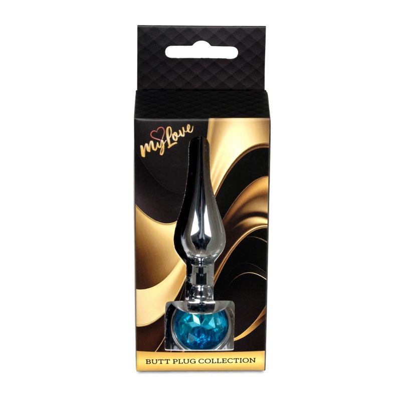 Korek analny MyLove Toys Jewellery Silver Light Blue - stal nierdzewna, wąska szyjka, dł. 9,5 cm, śr. 3 cm - 10