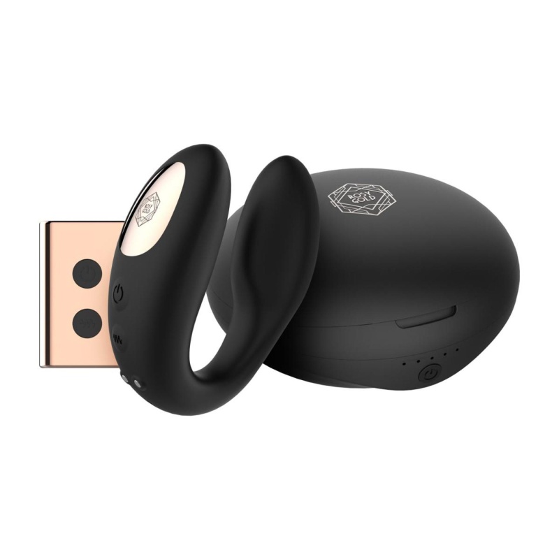 Rosy Gold – C-Shape Vibrator with Luxury Charging Case – Black - 1