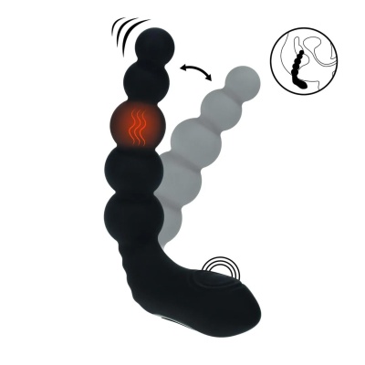 Vibrating Heating Bendable Tapping Beaded Silicone Prostate Stimulator - Black - 1 2