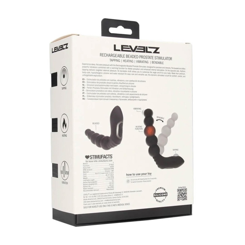 Vibrating Heating Bendable Tapping Beaded Silicone Prostate Stimulator - Black - 3