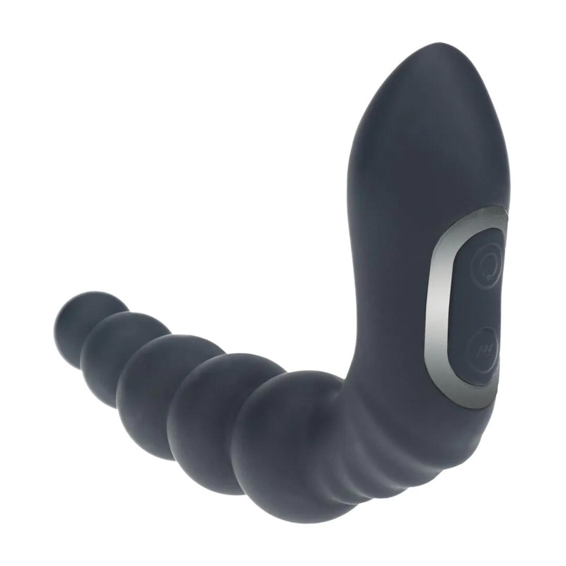 Vibrating Heating Bendable Tapping Beaded Silicone Prostate Stimulator - Black - 6