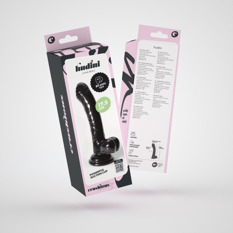 Hudini Żelkowy Dildo Analny 17,5 cm / 3 cm – Czarny - 11