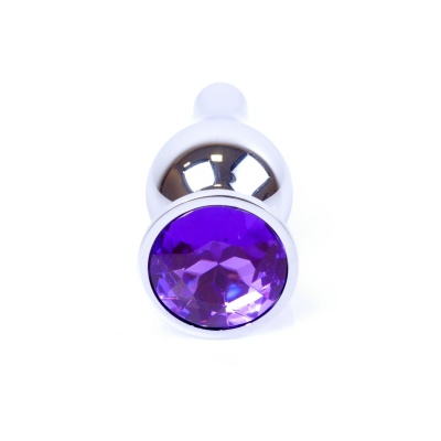 Korek analny Jewellery Silver Butt Plug Purple - stal nierdzewna, profil anatomiczny, średnica 3 cm, długość 9,5 cm - 1