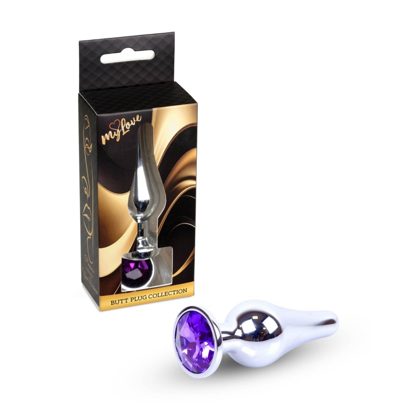 Korek analny Jewellery Silver Butt Plug Purple - stal nierdzewna, profil anatomiczny, średnica 3 cm, długość 9,5 cm - 8