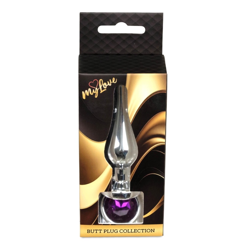 Korek analny Jewellery Silver Butt Plug Purple - stal nierdzewna, profil anatomiczny, średnica 3 cm, długość 9,5 cm - 10