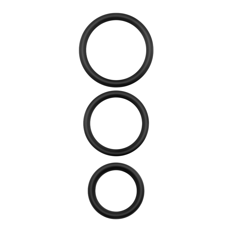 Zestaw pierścieni erekcyjnych Bandoleros 3 sztuki – silikon, czarny, rozmiary S (3 cm), M (4 cm), L (5 cm) - 1