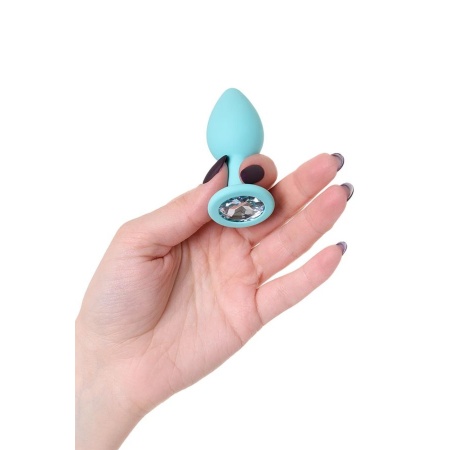 Korek analny Brilliant Blue - silikonowy, z kryształem w podstawie, długość 7,2 cm, Ø 1-2,7 cm - 4
