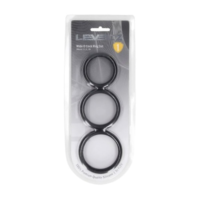Wide O Silicone Cockring Set of 3 - L/XL/XXL - Black - 1 2