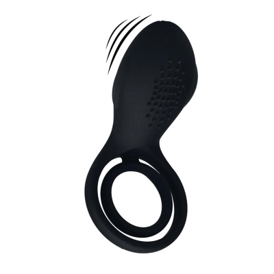 Vibrating Cock and Ball Ring with Winged Stimulator - Black - 1
