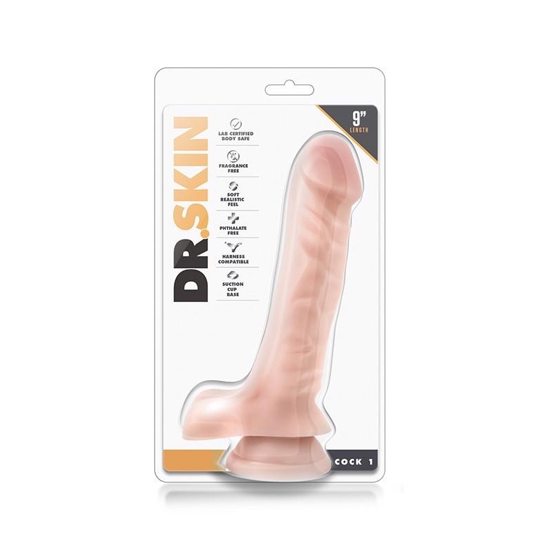 Realistyczne dildo 9 Inch Cock 1 w kolorze beżowym z przyssawką i jądrami, 22,8 cm - 1
