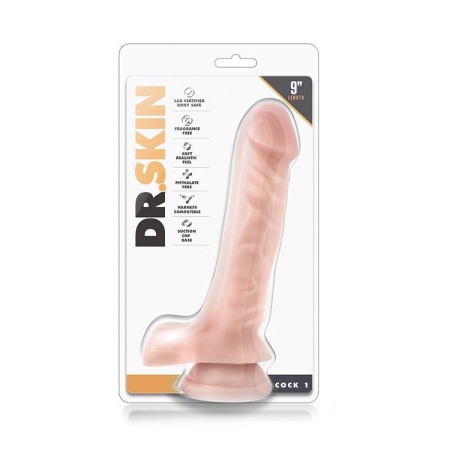 Realistyczne dildo 9 Inch Cock 1 w kolorze beżowym z przyssawką i jądrami, 22,8 cm - 1