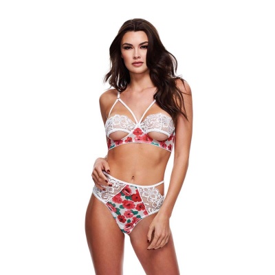 WHITE FLORAL & LACE BRA SET - 1