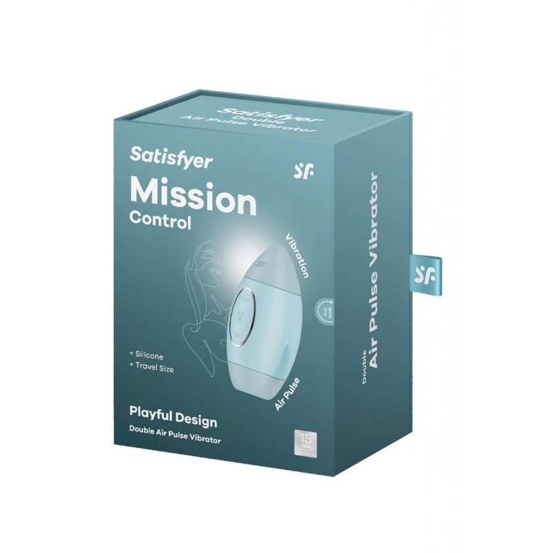 Mission Control Blue - bezdotykowy stymulator łechtaczki Air Pulse z podwójnym silnikiem, kompaktowe wymiary - 3