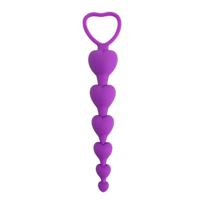 Koraliki analne Fantasy Anal Beads Purple Heart – silikon, 6 sercowatych elementów, dł. całkowita 18 cm, użytkowa 14,5 cm, szer. - 1