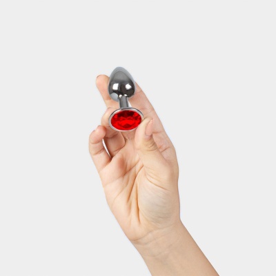 RED JEWELLED METAL BUTT PLUG S - 1 2