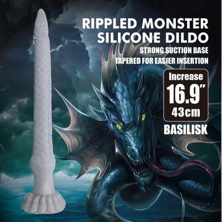 Dildo silikonowe Power Monsters Basilisk 43 cm z pofalowaną teksturą i przyssawką - 2