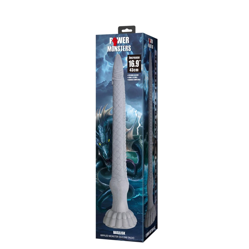 Dildo silikonowe Power Monsters Basilisk 43 cm z pofalowaną teksturą i przyssawką - 9