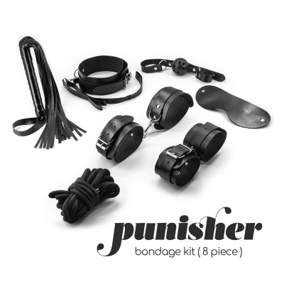 Zestaw bondage Punisher 8-częściowy – metal i skóra syntetyczna - 1 2