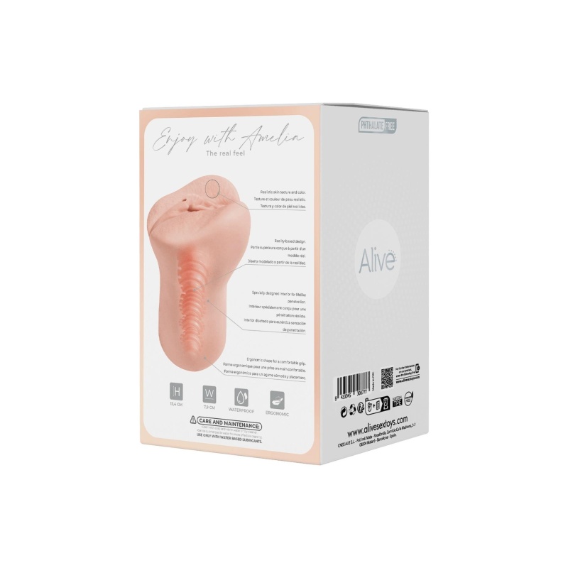 Masturbator realistyczny Amelia Super Realistic - dwuwarstwowa struktura TPE, profilowane żłobienia wewnętrzne, model manualny ( - 9