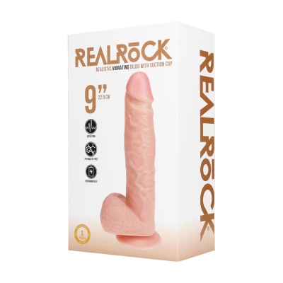 Vibrating Regular Straight Cock with Balls - 23 cm - Flesh - 1 2