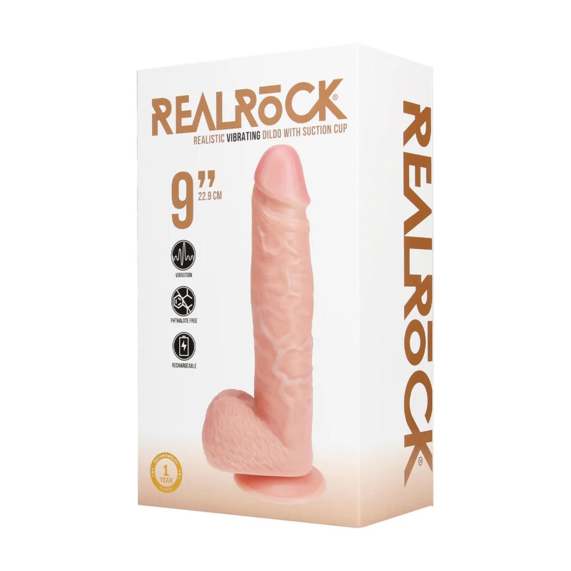 Dildo z wibracją Regular Straight Cock with Balls - realistyczna faktura, przyssawka i uprząż, 23 cm - 2