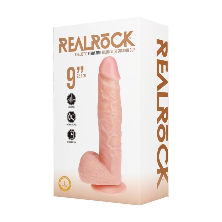 Dildo z wibracją Regular Straight Cock with Balls - realistyczna faktura, przyssawka i uprząż, 23 cm - 2
