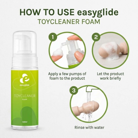 Pianka do czyszczenia akcesoriów intymnych EasyGlide Foam Toy Cleaner 160 ml z pompką - wegańska formuła o pH 6,5-7,5 - 6