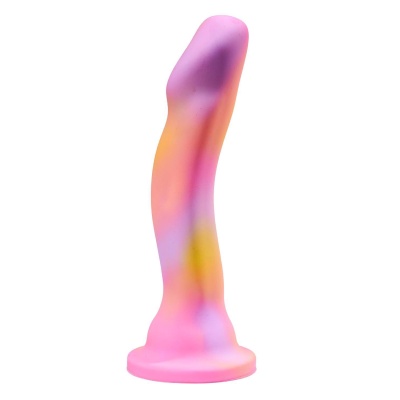 Dildo silikonowe SUN'S OUT PINK z zakrzywionym trzonem i przyssawką, 19 cm - 1 2