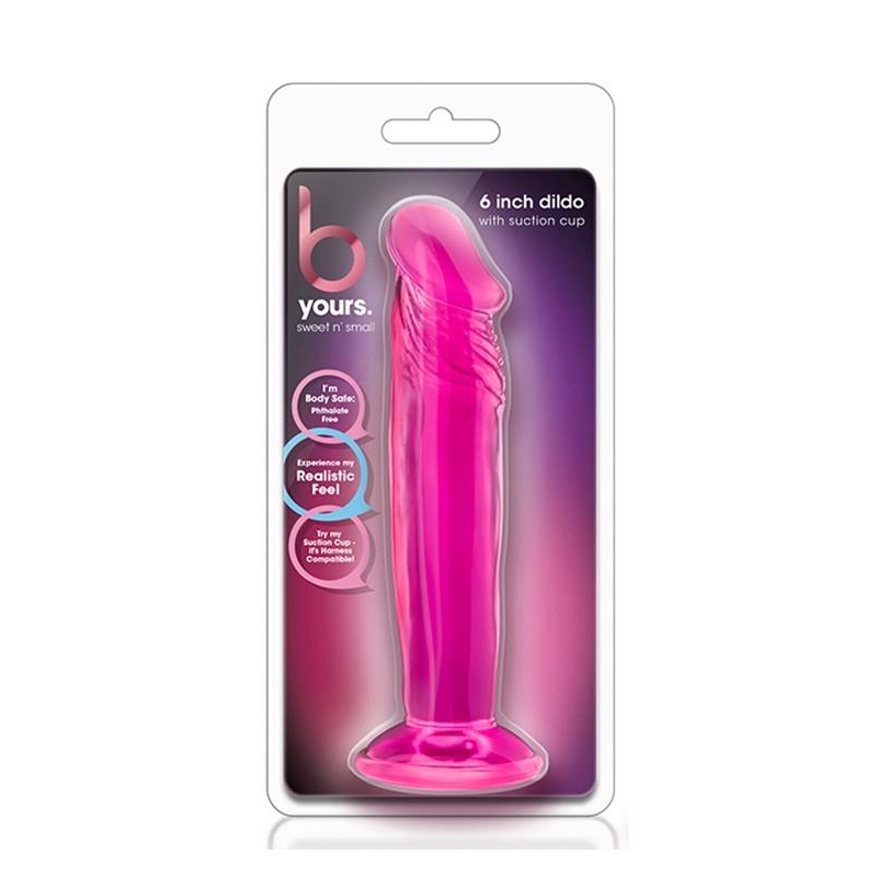 Dildo B Yours Sweet N' Small 6" - Przyssawka i Faktura żył, 16,5 cm, Ø 3,8 cm, Różowy - 1