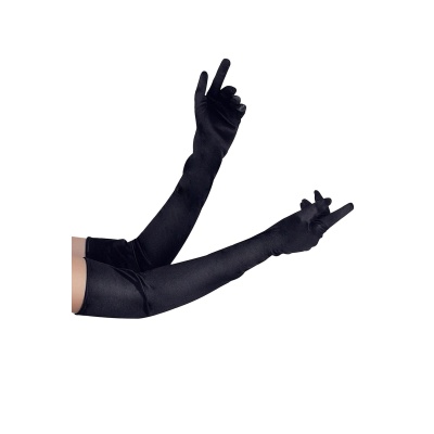 LONG BLACK SATIN GLOVES TU (Size: TU) - 1
