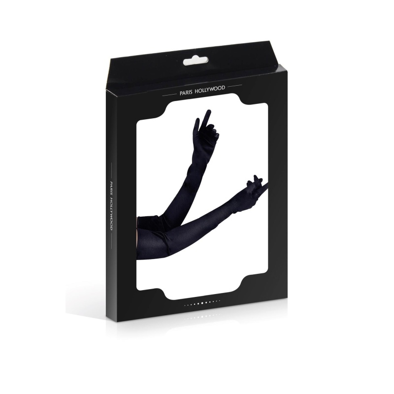 LONG BLACK SATIN GLOVES TU (Size: TU) - 2