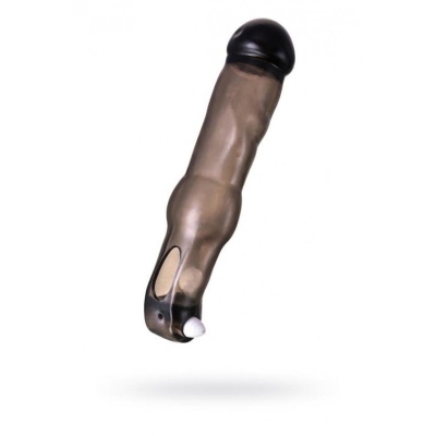 XLover - Wibrująca Nakładka na Penisa z TPE, 19,4 cm, Transparent Black - 1