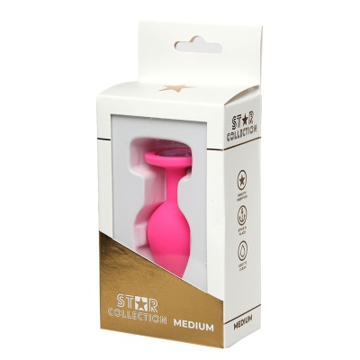 Star Collection - Pink Silicone Anal Plug M - Light Pink Stone - 1