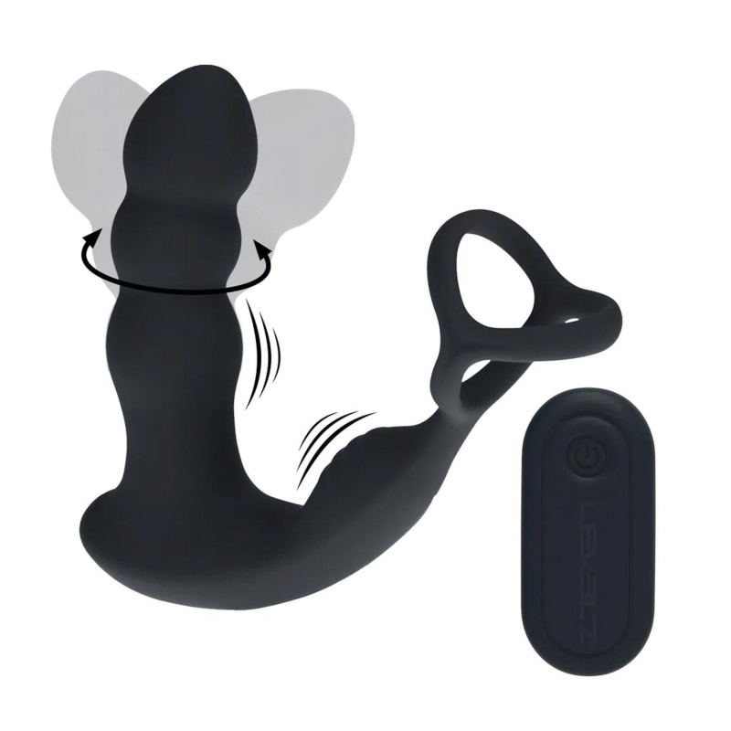 Stymulator prostaty Levelz Dual Vibrating - rotująca głowica, dwa silniki i pierścień na penisa i jądra, 10 cm - 1