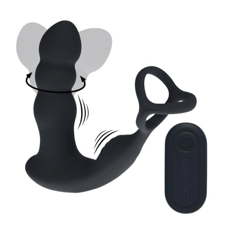 Stymulator prostaty Levelz Dual Vibrating - rotująca głowica, dwa silniki i pierścień na penisa i jądra, 10 cm - 1