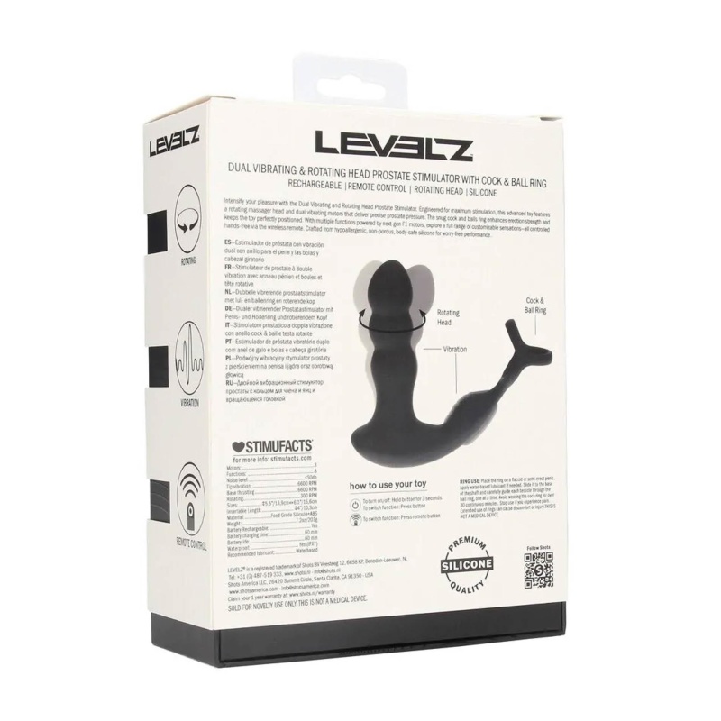 Dual Vibrating Remote Rotating Head Silicone Prostate Stimulator with Cock and Ball Ring - Black - 3