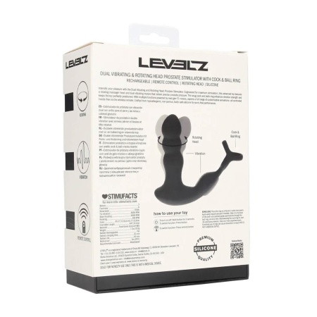 Dual Vibrating Remote Rotating Head Silicone Prostate Stimulator with Cock and Ball Ring - Black - 3