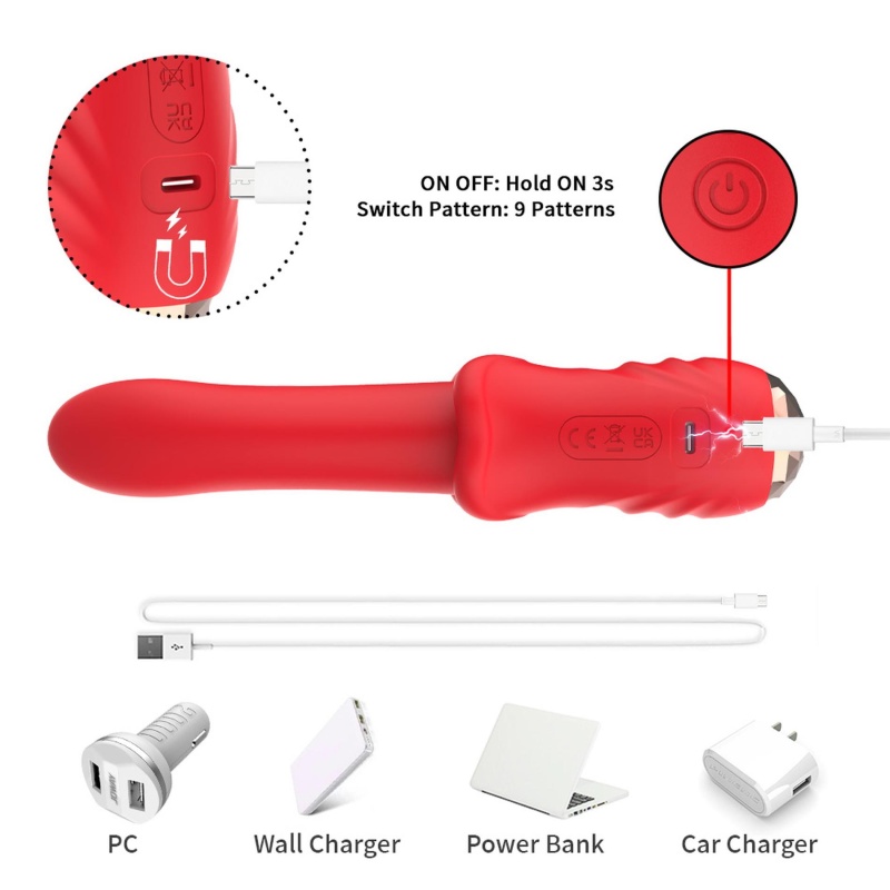 Wibrator Giant Tongue z 9 trybami wibracji i wyświetlaczem LED, długość 18,3 cm, średnica 3,1-4 cm, silikon medyczny - 6