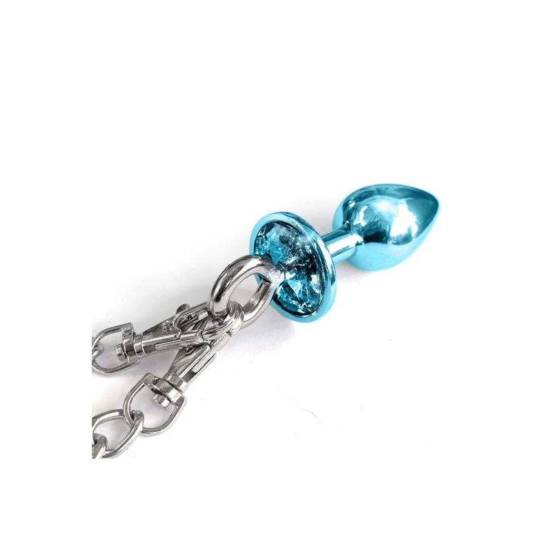 NIXIE METAL BUTT PLUG & FURRY HANDCUFF SET, MEDIUM,Â BLUE METALLIC - 4