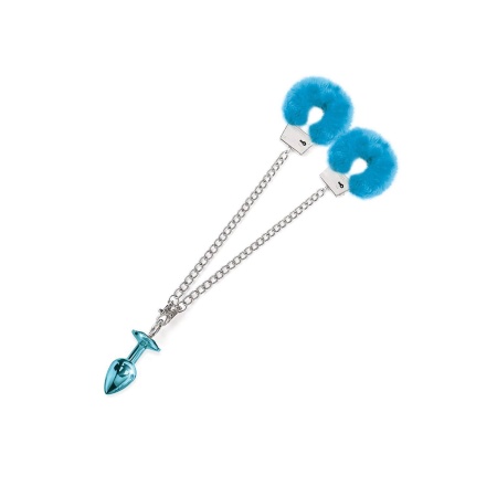 NIXIE METAL BUTT PLUG & FURRY HANDCUFF SET, MEDIUM,Â BLUE METALLIC - 5