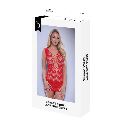 BACI CORSET FRONT LACE MINI DRESS RED, OS - 1