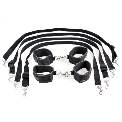Zestaw do krępowania FFS Cuff & Tether Set Black – regulowane mankiety na rzepy z linami i karabińczykami na nadgarstki i kostki - 1 2
