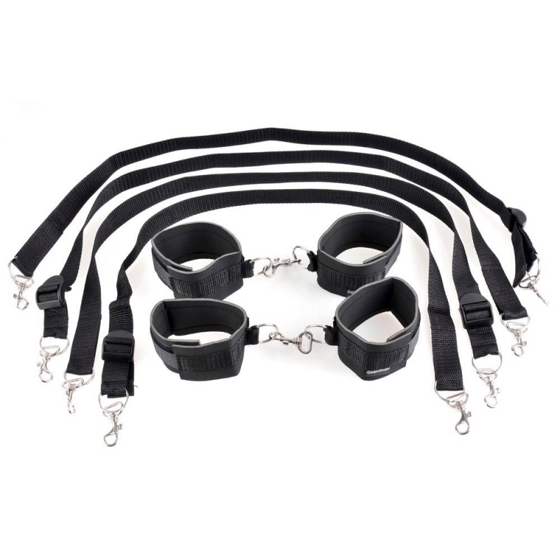 Zestaw do krępowania FFS Cuff & Tether Set Black – regulowane mankiety na rzepy z linami i karabińczykami na nadgarstki i kostki - 2